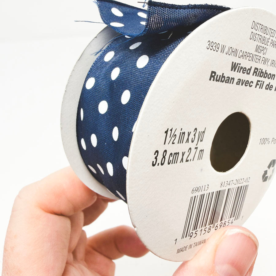 1-1/2" Celebrate It Wired Navy Polka Dot Ribbon