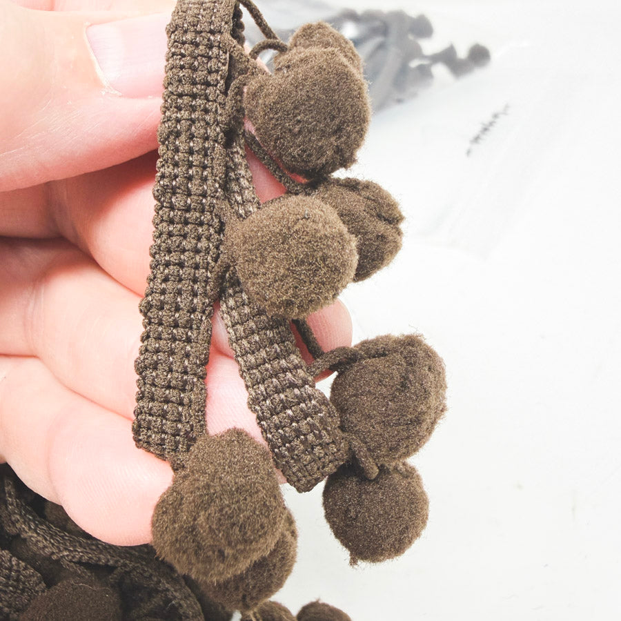 6 yds Dark Brown Pom Pom Trim with Braided Header
