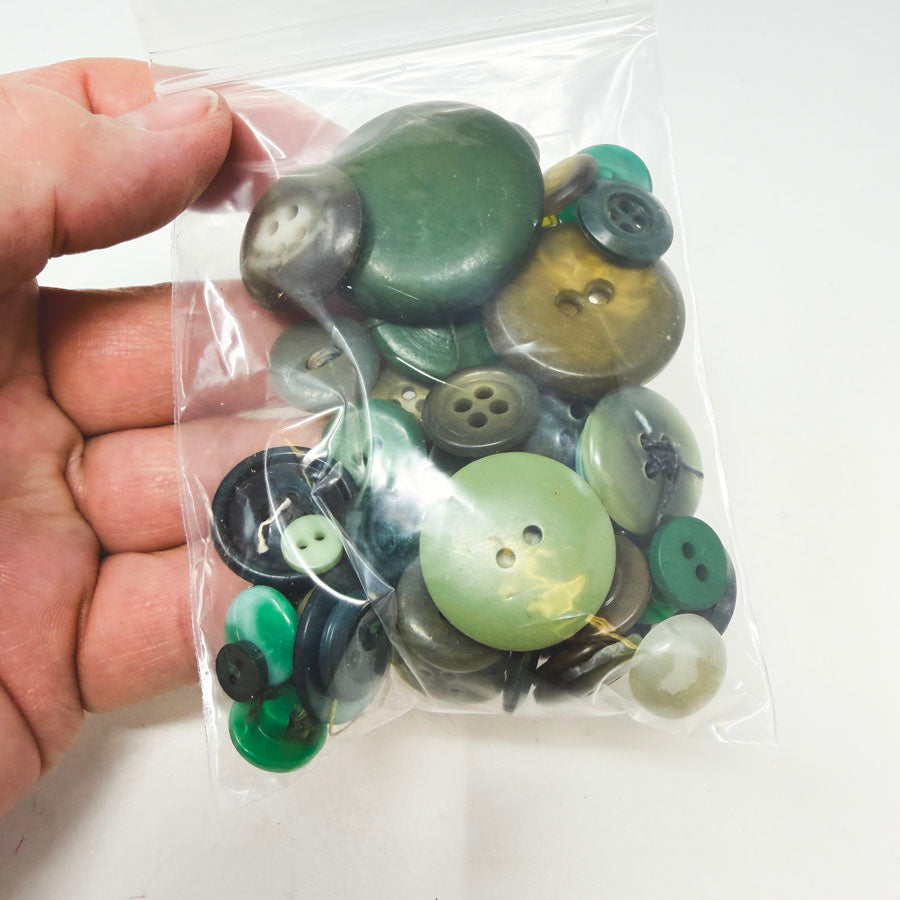 Medium Bag of Mixed Size Green Buttons