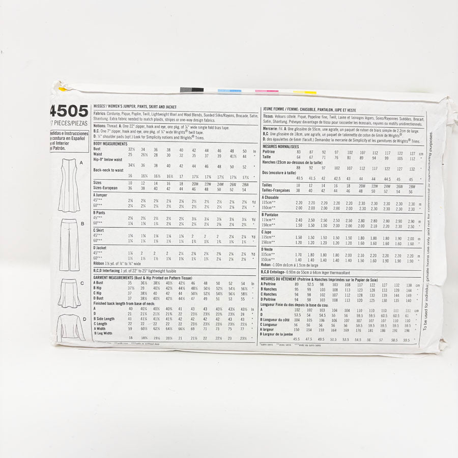 2005 Simplicity Sewing Pattern - Outfit - 4505 - Size 20-28