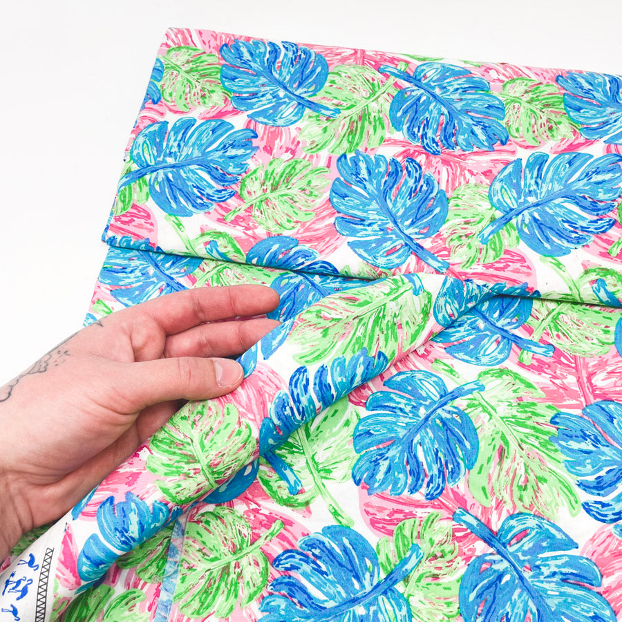 44" x 1.5 yds - Multicolor Monstera Leaf Fabric