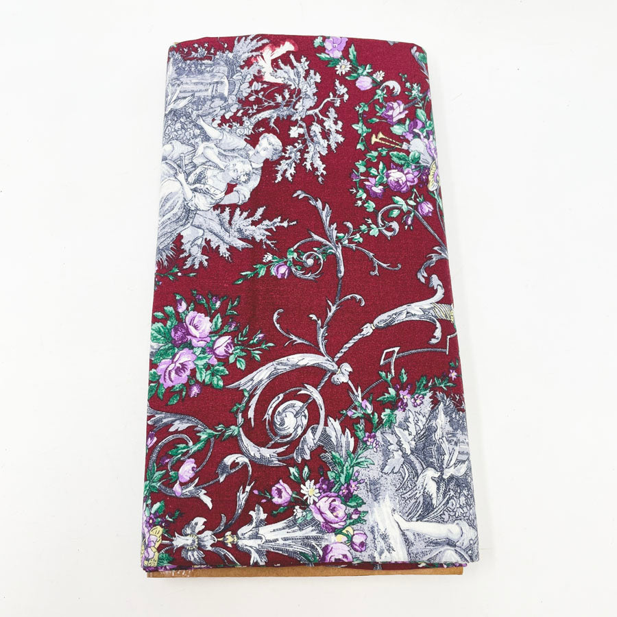1 yd x 50" - Wine Colored Toile Fabric