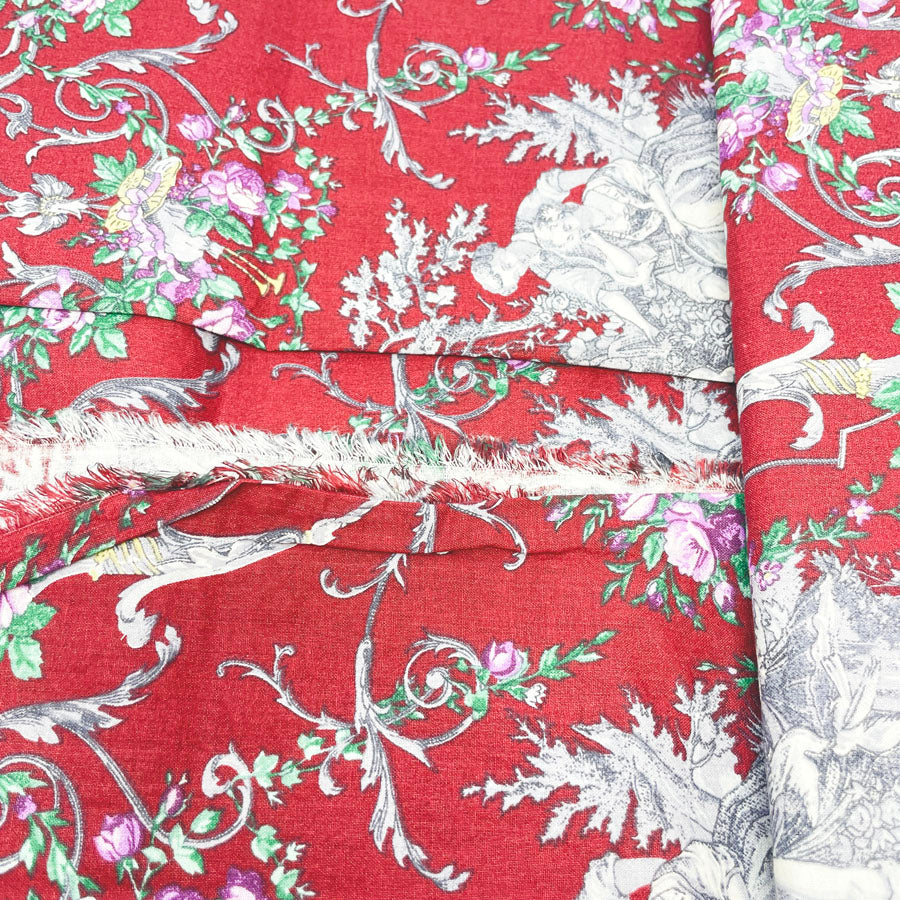 1 yd x 50" - Wine Colored Toile Fabric