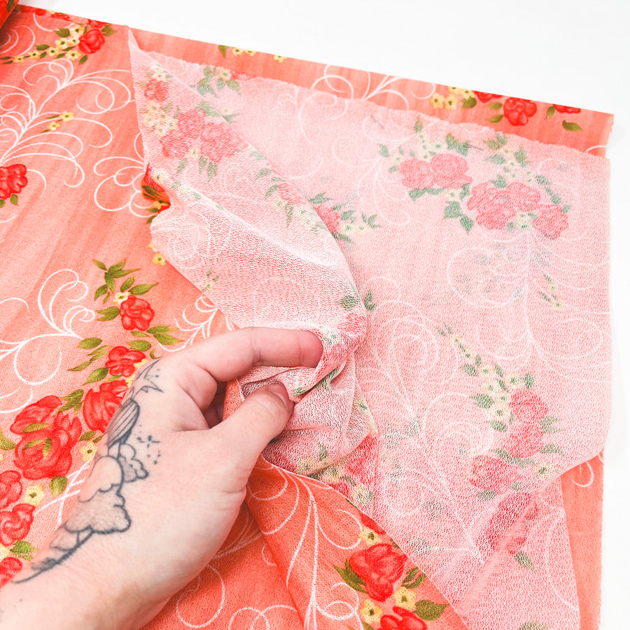 Appx 2 Yds Pretty Petals in Pink Polyester Blend Fabric