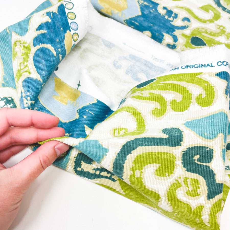 Appx 2 Yds Aqua and Lime Ikat Decorator Fabric
