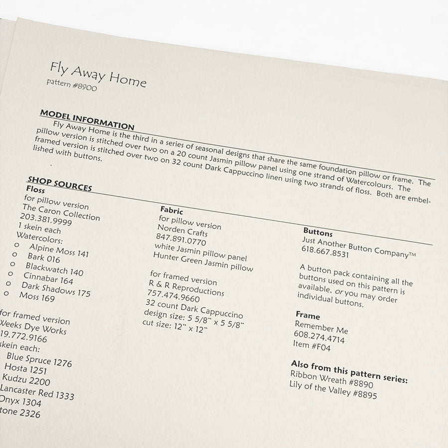 Fly Away Home – Sam Sarah Cross Stitch Pattern