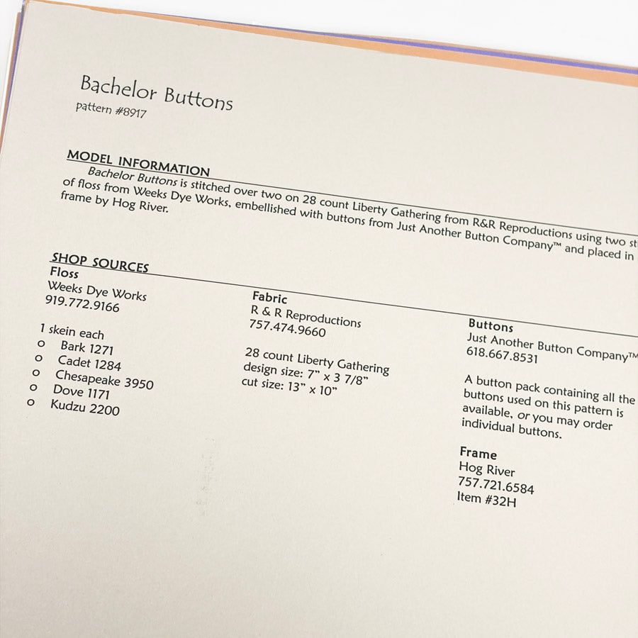 Bachelor Buttons – Sam Sarah Cross Stitch Pattern