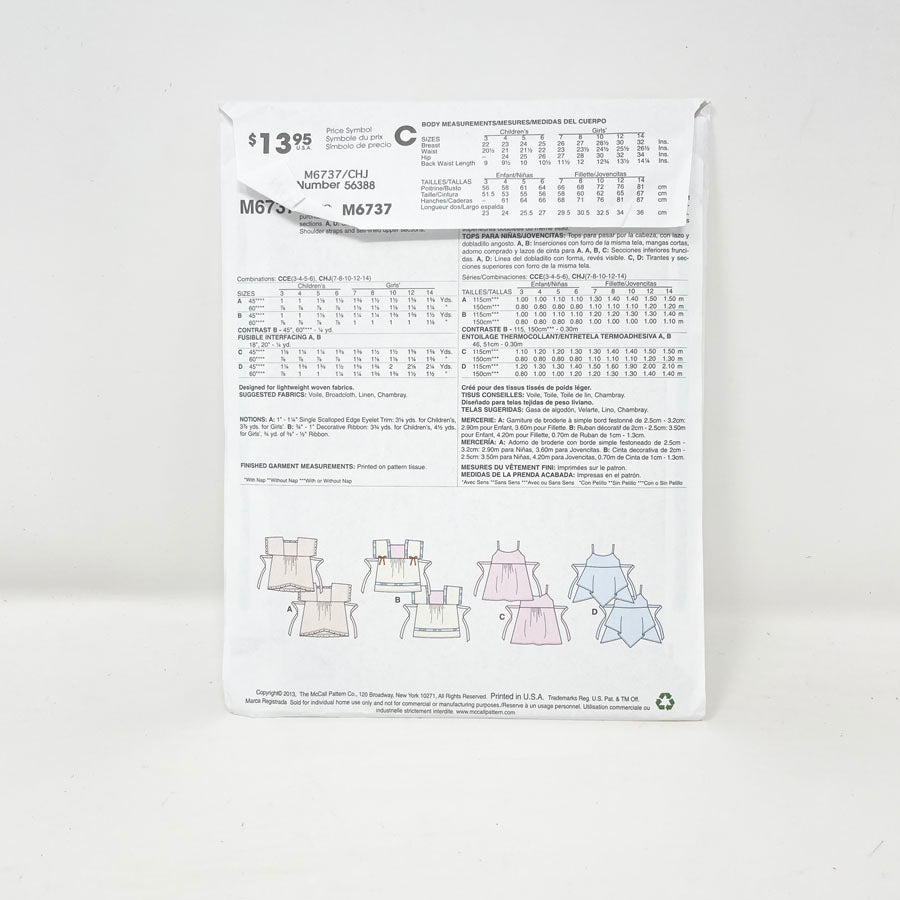 McCall's M6737 Sewing Pattern - Child's Top (7-14)