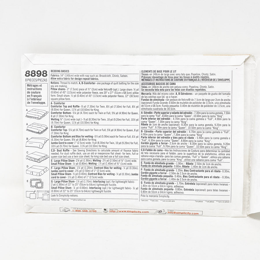 Simplicity Home Sewing Pattern 8898 Bedding Basics