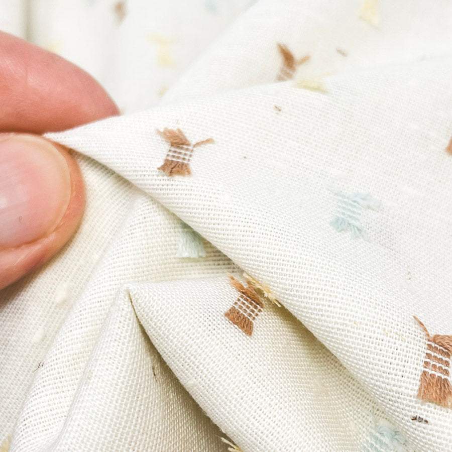 4 Yds x 45" Cream Open-Weave Cotton Fabric with Fringe Detail