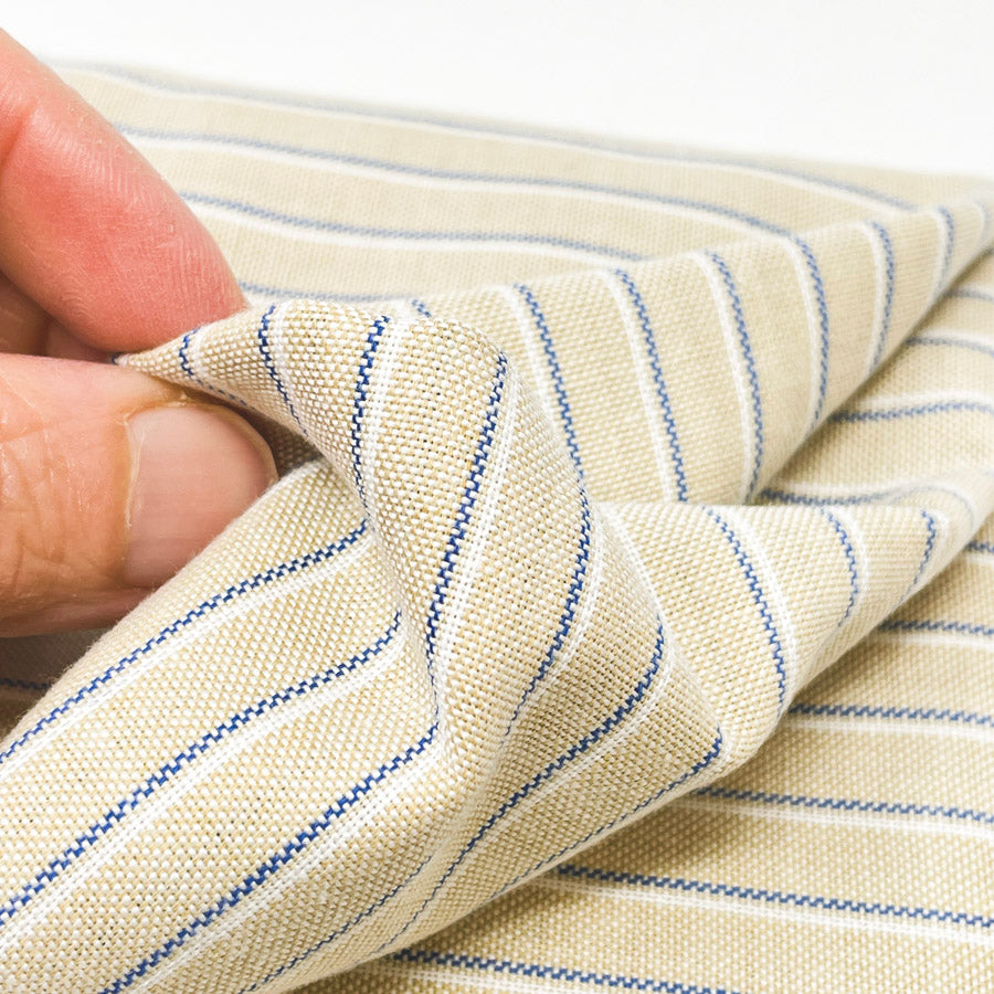 1.75 Yds x 45" Tan/Blue/White Striped Oxford Fabric