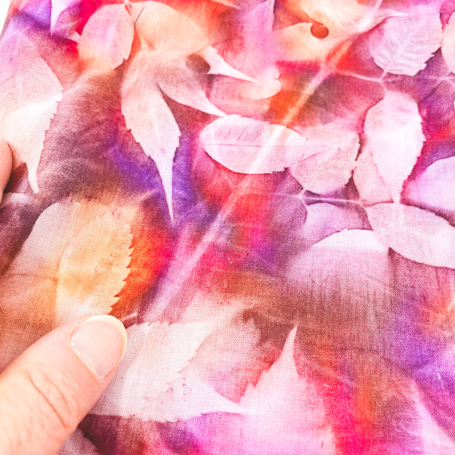 17" x 56" Pink Batik Leaves Cotton Fabric Remnant