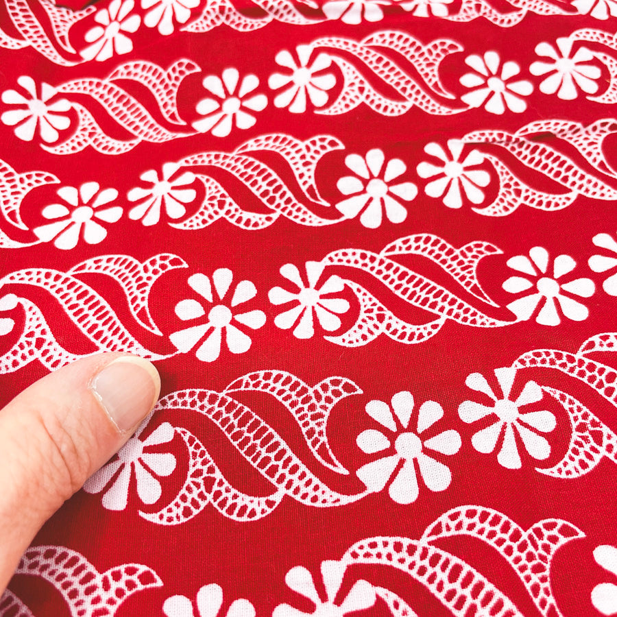 26" x 40" Red Floral Batik Fabric Remnant