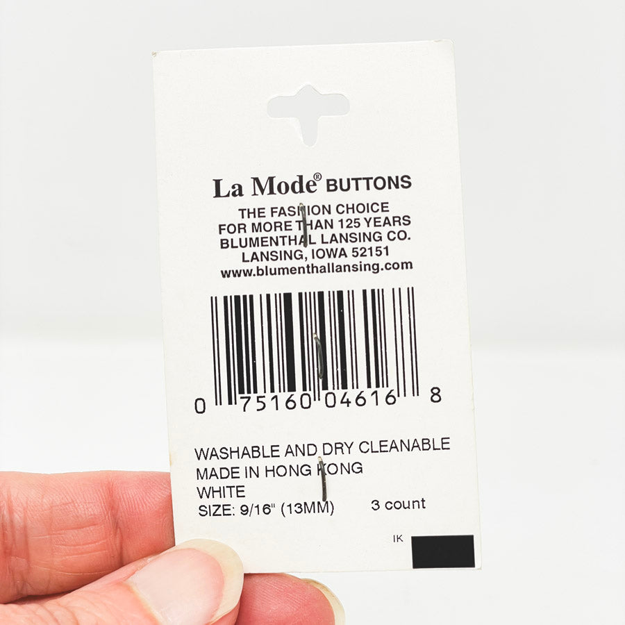 LaMode Style 4616 White Shank Buttons - 3 ct