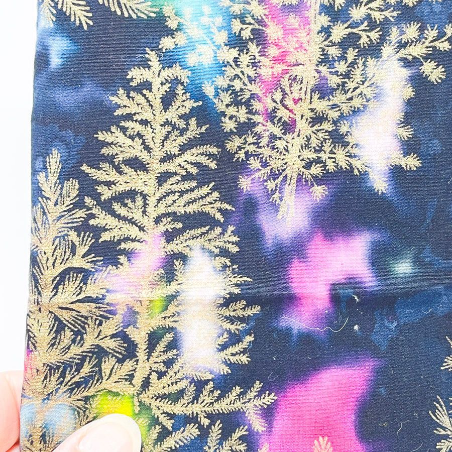 1 Yd x 42" Midnight Batik with Gold Print Cotton Fabric