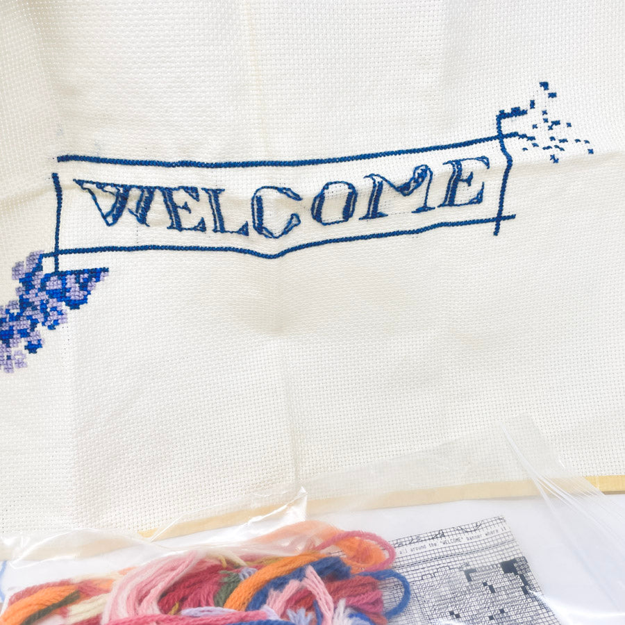 "Welcome" 12" x 16" Wool Counted Cross Stitch Kit - Started