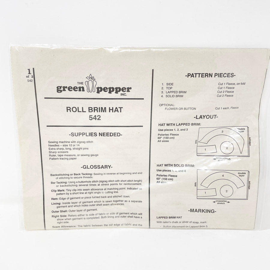 The Green Pepper 2007 Roll Brim Hat Sewing Pattern 542