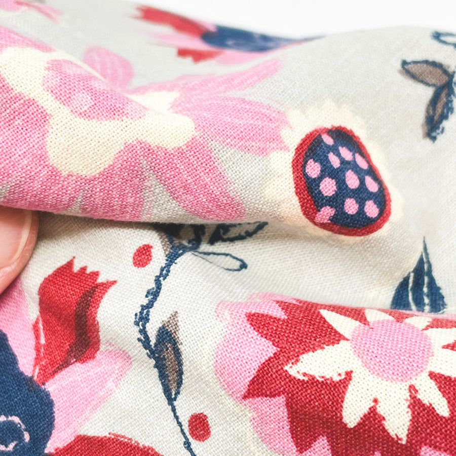 Appx 1 yd - Red/Pink/Blue Floral Cotton Fabric