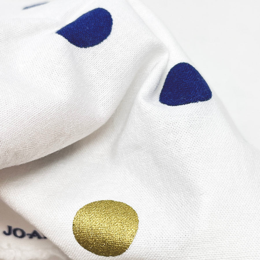 Appx 1 yd - Golden Navy Polka Dot Cotton Fabric