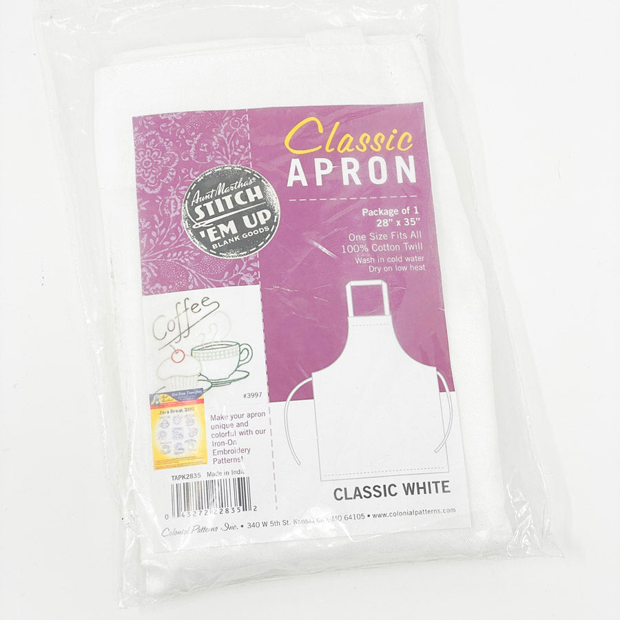 Aunt Martha's Stitch 'Em Up Classic Apron 28X35-White