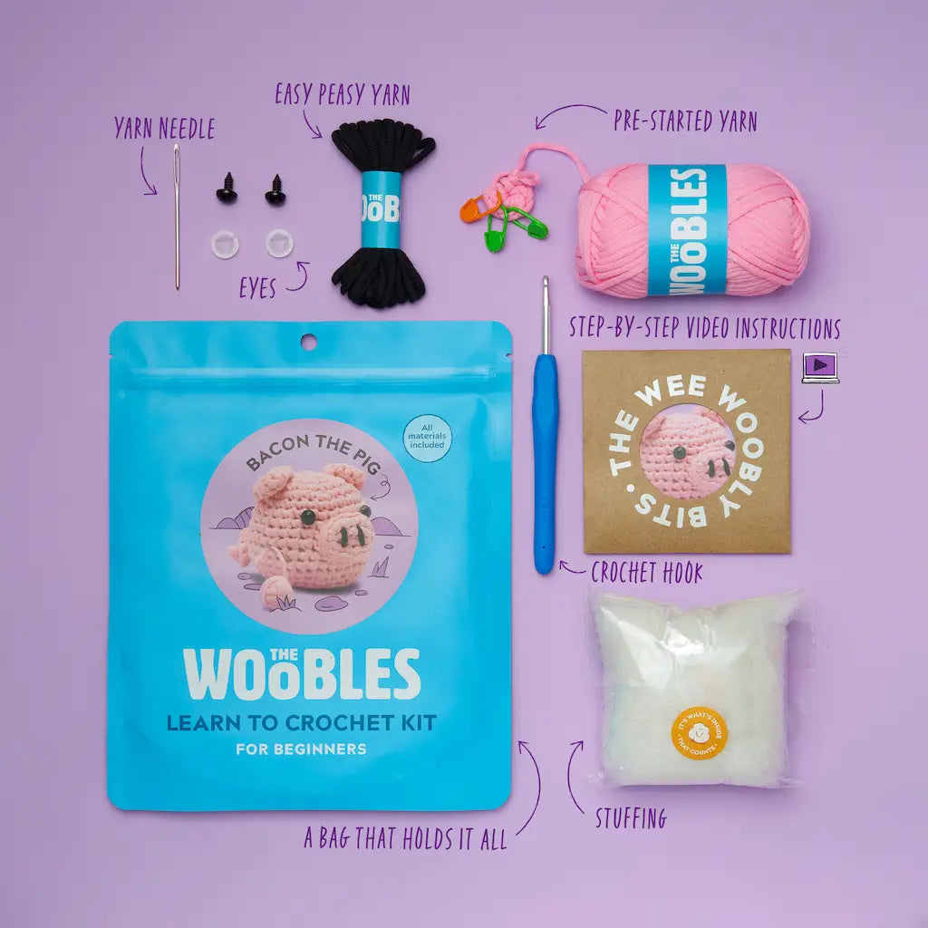 NEW // Woobles Bacon the Pig Beginner Crochet Kit – Hello Art Hatchery