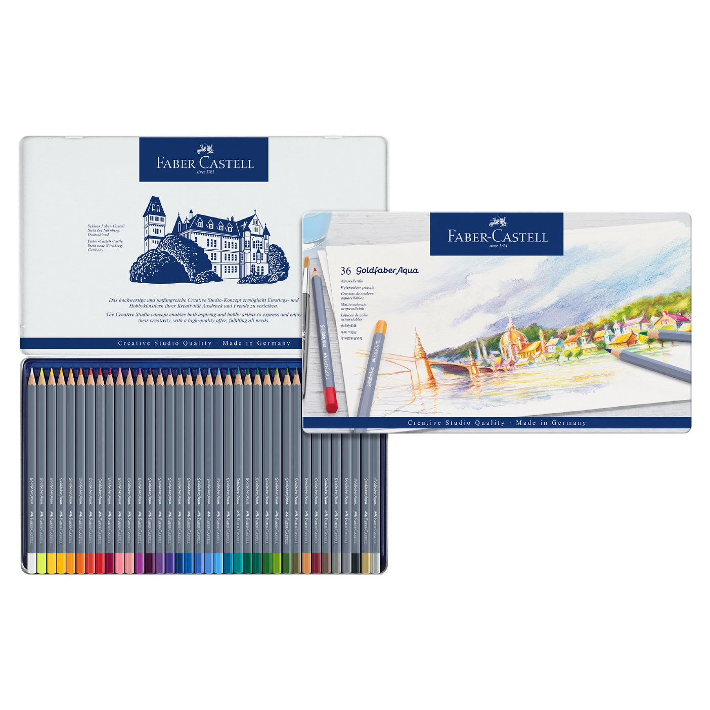 NEW // Faber-Castell Goldfaber Aqua Watercolor Pencils, Tin of 36