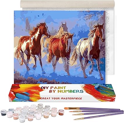 Toudorp Paint by Numbers - 16x20 inches Canvas Painting -Strong Horse Brothers are Running