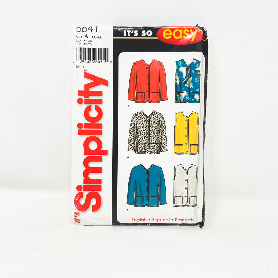 Simplicity 5841 Sewing Pattern - Jacket/Vest (XS-XL)