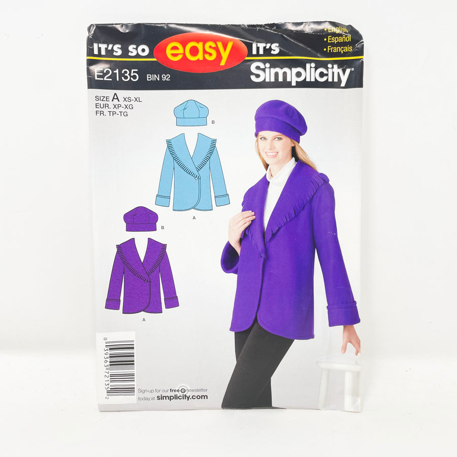 Simplicity E2135 Sewing Pattern - Jacket/Hat (XS-XL)