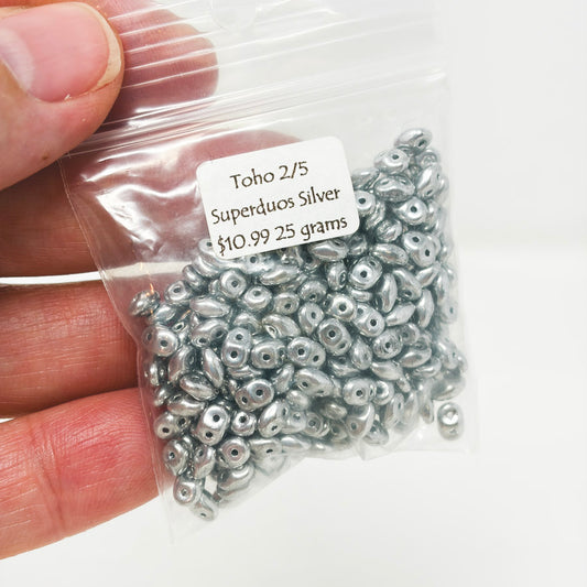 ToHo 2/5 Superduos Silver 25g Czech Beads