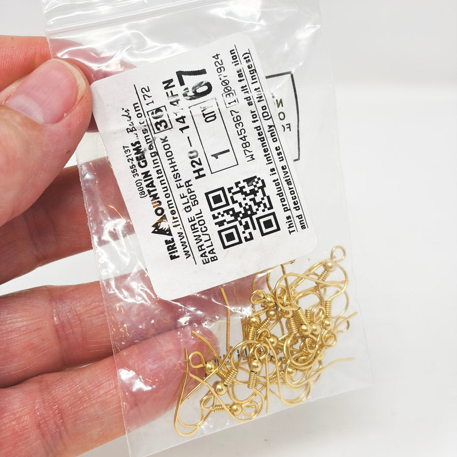 Fish Hook Ear Wire Small Bundle Gold Finish