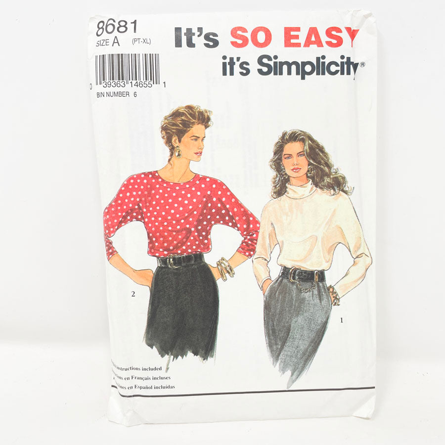 Simplicity 8681 Sewing Pattern - Top (PT-XL)