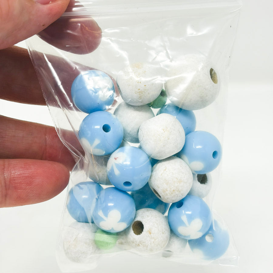 Blue Club and Painted Wood Beads