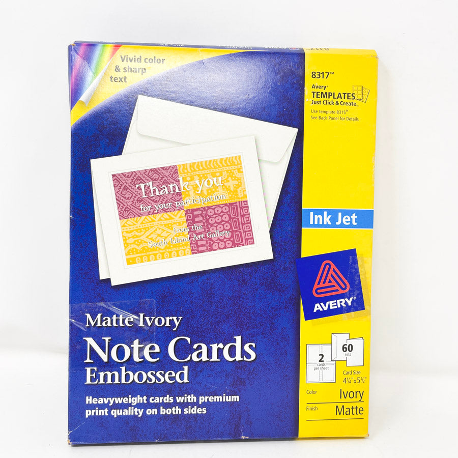 Avery Matte White Ivory Embossed Note Cards