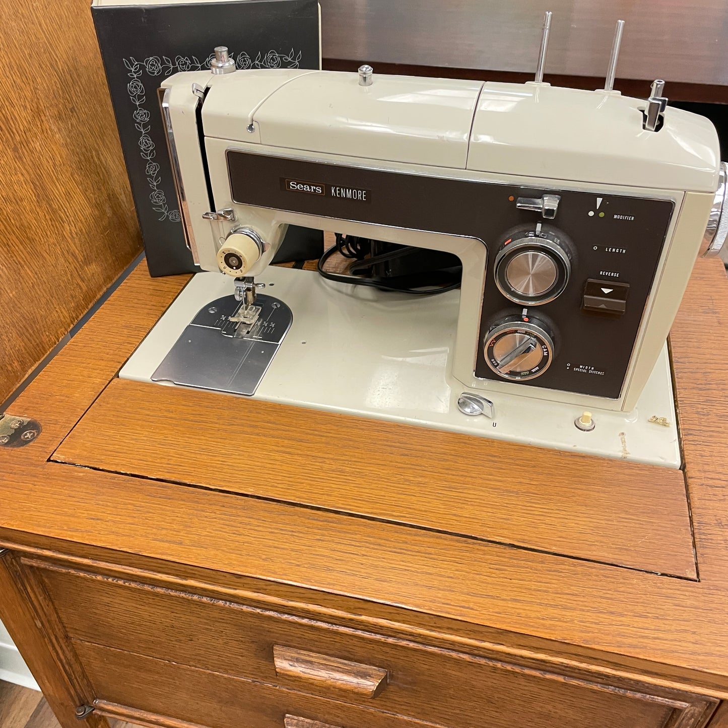 Sears Model 1774 Cabinet Sewing Machine & Accessories