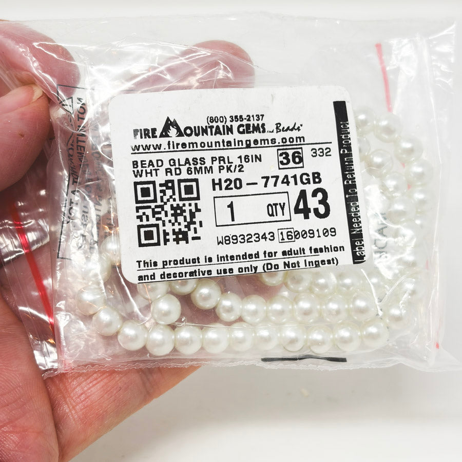 6mm Glass Pearl Beads 16" by Fire Mtn Gems