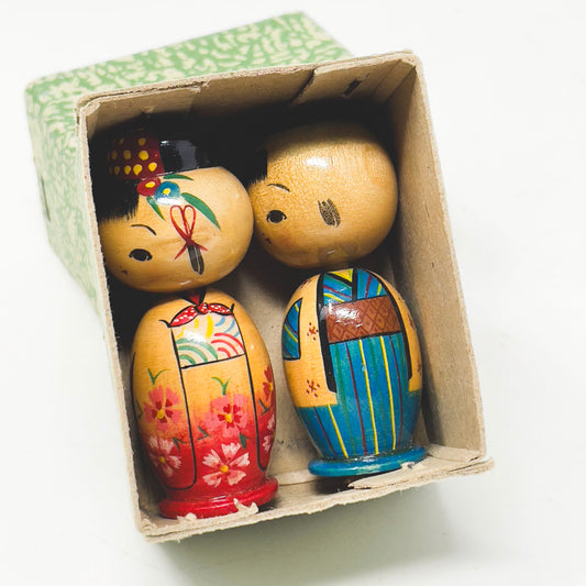 Vintage Kokeshi Nodding Head Dolls - Couple
