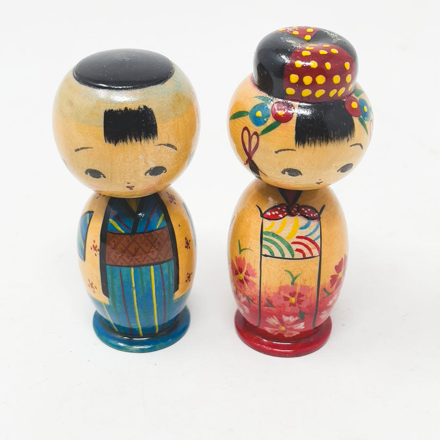 Vintage Kokeshi Nodding Head Dolls - Couple