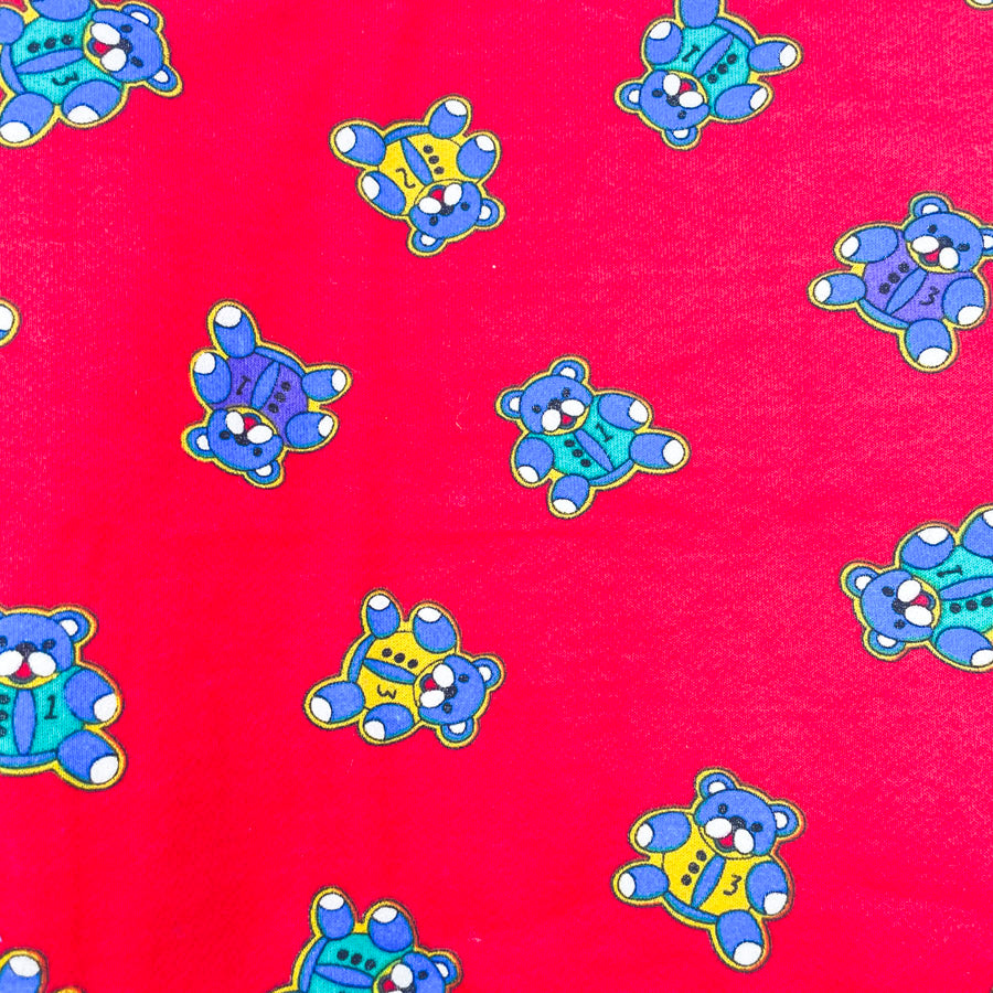 1.25 yds x 60" Red with Bear Fleece/French Terry Fabric