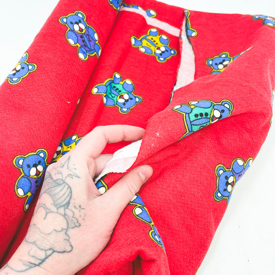 1.25 yds x 60" Red with Bear Fleece/French Terry Fabric