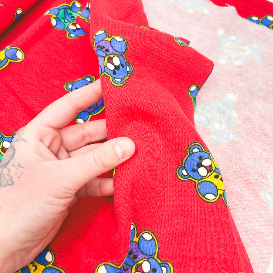 1.25 yds x 60" Red with Bear Fleece/French Terry Fabric