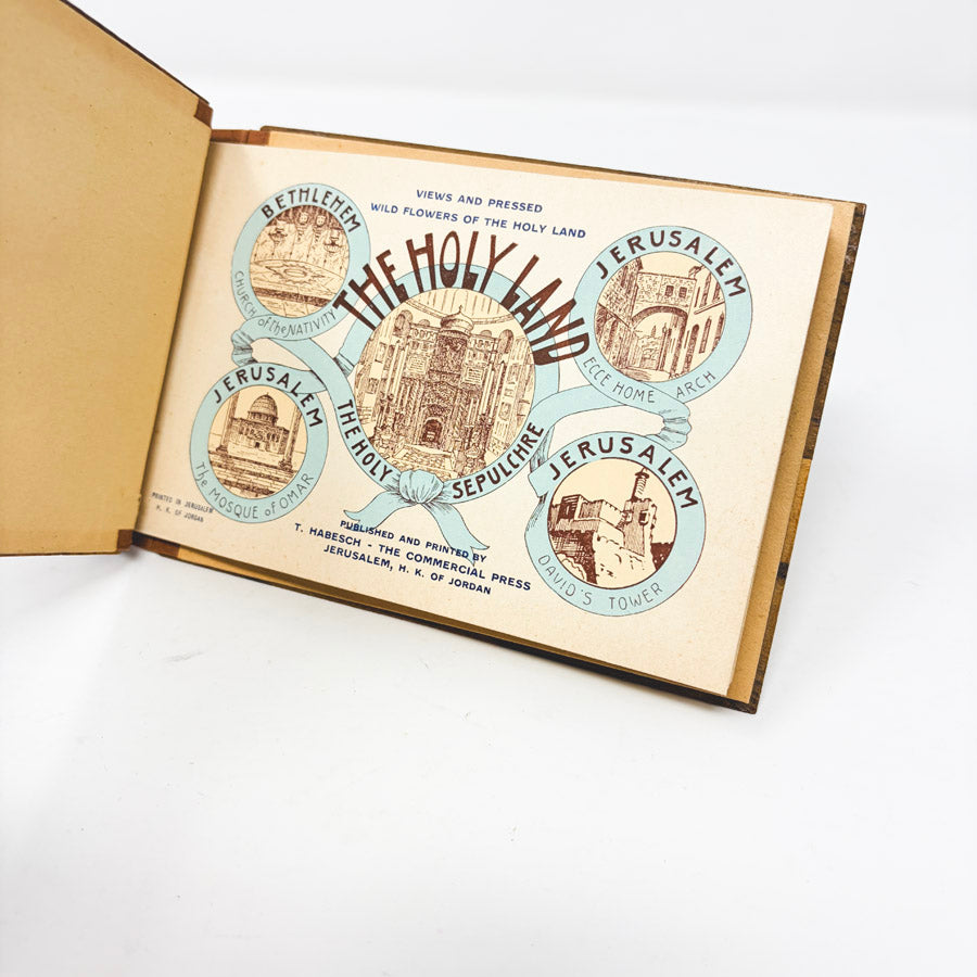 Vintage "Views and Pressed Flowers of the Holy Land" Wood Covered Book