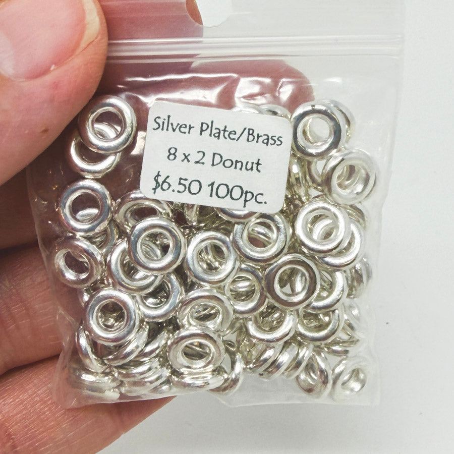 Silver Plate/Brass 8x2 Donut Beads