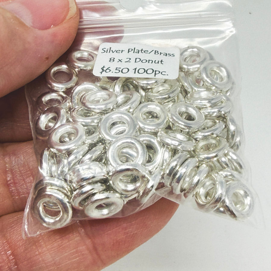 Silver Plate/Brass 8x2 Donut Beads