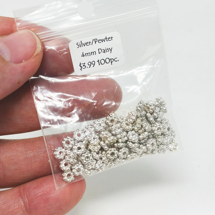 Silver/Pewter 4mm Daisy Beads