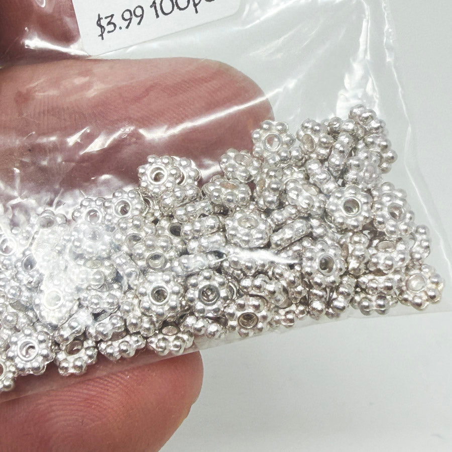 Silver/Pewter 4mm Daisy Beads