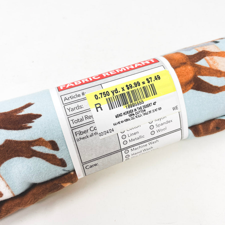 0.75 Yd. Horses in the Dessert Flannel Fabric Remnant