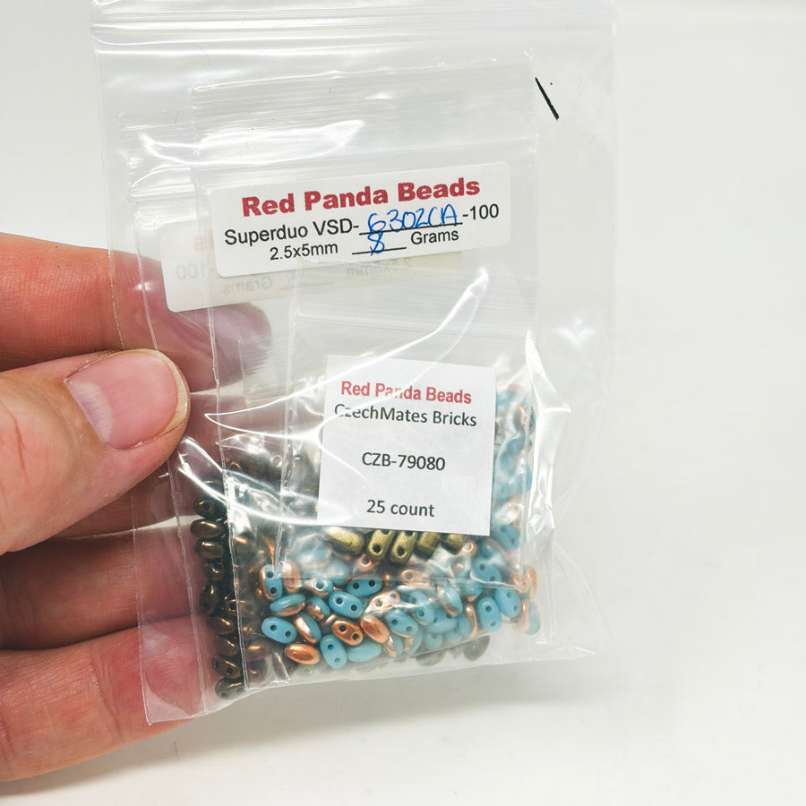 Czech Bead Bundle - Teal/Metallic Red Panda Beads
