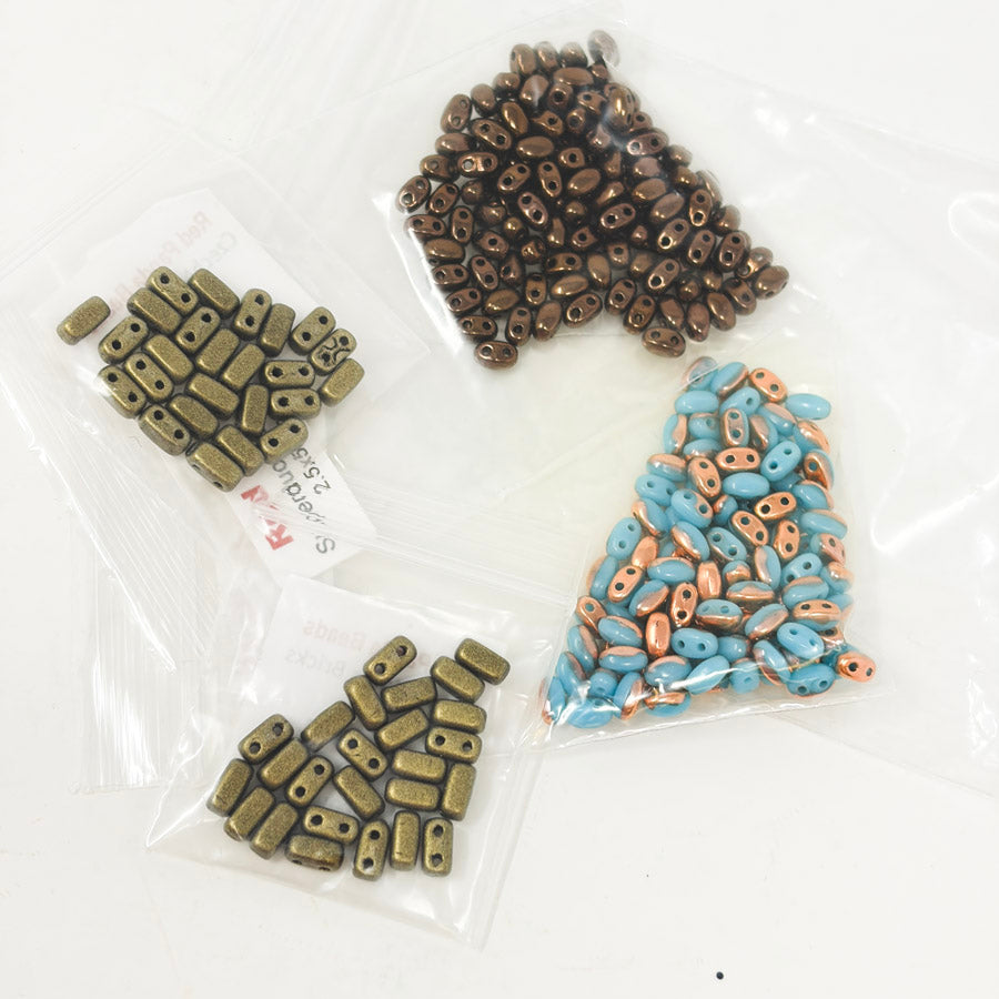 Czech Bead Bundle - Teal/Metallic Red Panda Beads