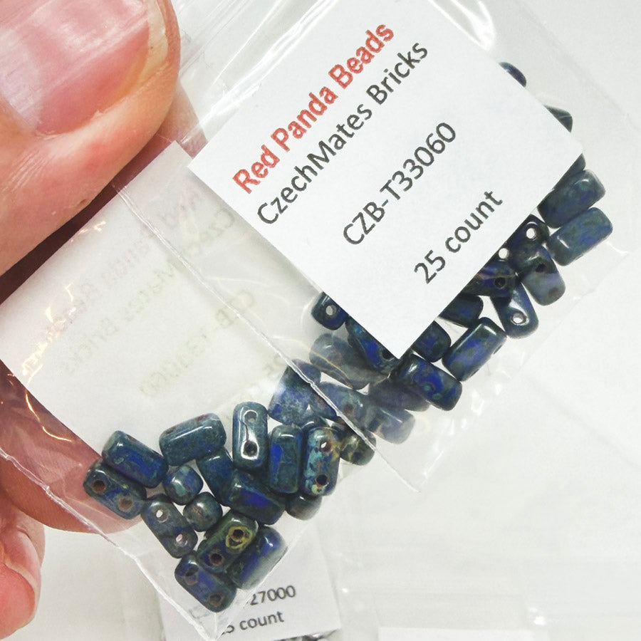 CzechMates Black/Silver Bricks Bead Bundle - Red Panda Beads